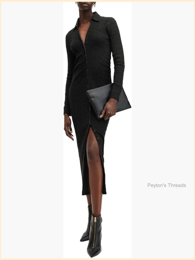 Slim Fit Midi Dress With V-Neckline And Zip Closure